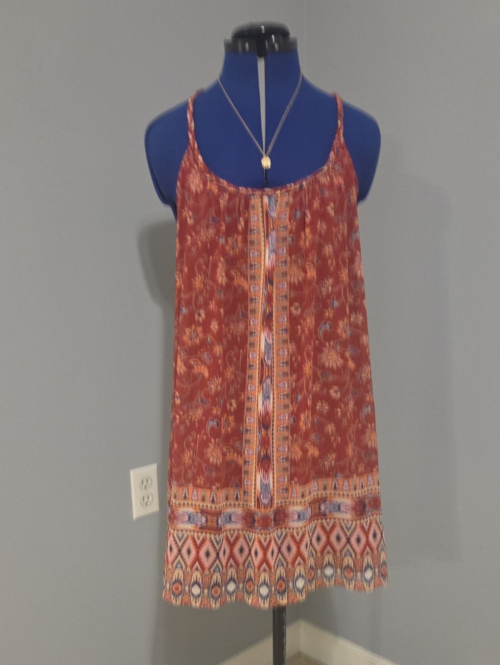 Hollister Rust Red Printed Spaghetti-Strap Mini Dress